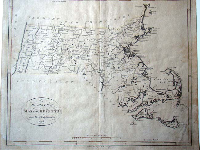 An 18th century map entitled "The State of Massachusetts from the Best Information 1796"